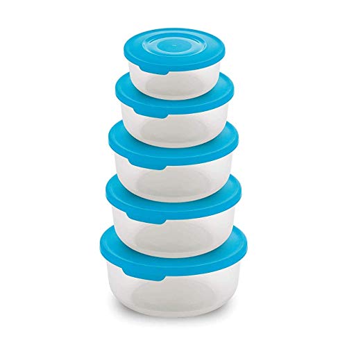 INGITAGNA 5 pcs Round Transparent Multi Size Plastic Food Storage Container Set with Airtight Lid, Kitchen Plastic Lunch Box Bowl for Container Bpa Free Plastic Container Set For Kitchen(Multicolor)