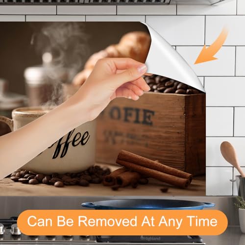 Image of Coffee Cup Croissant Backsplash Peel and Stick, 35.4x23.6 in