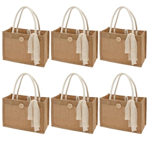 6 bolsas de yute 23 x 11 x 16 cm, bolsas de regalo de yute con lazo, impermeables, reutilizables, para damas de honor, bolsas de regalo, bolsas de la compra, bolsas de aperitivos, 6 unidades