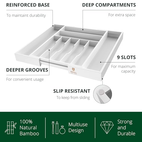 image for ROYAL CRAFT WOOD Luxury Bamboo Kitchen Drawer Organizer - Silverware O