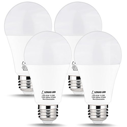 LOHAS A19 LED Bulb 100W Equivalent, LED Light Bulbs 13.5W, Warm White 2700K, E26 Medium Base Bulbs, 240 Degree Beam Angle LED Lights, LED Lamp, Non-Dimmable for Home Lighting(4 Pack)