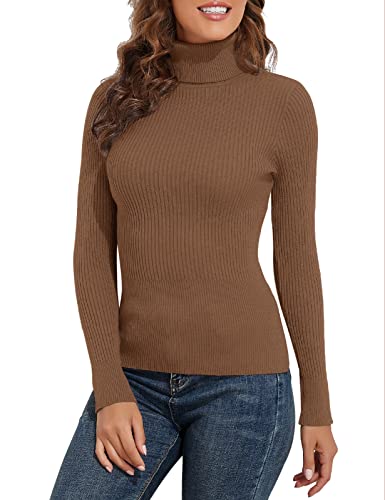 Image of PrettyGuide Women's Ribbed Turtleneck Long Sleeve Sweater Tops