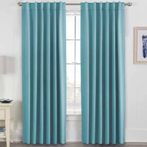 Image of H.VERSAILTEX Blackout Curtains Thermal Insulated Window Treatment Panels Room Darkening Blackout Drapes for Living Room Back Tab /Rod Pocket Bedroom Draperies, 52 x 96 Inch, Aqua, 2 Panels