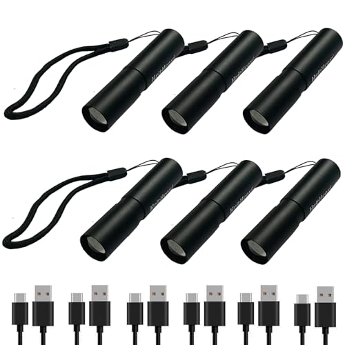 Rechargeable Mini LED Flashlights, 6pcs High Brightness Flash Light with Lithium Battery 3 Mode XPE 1200 Lumen Waterproof Zoomable Torch with USB Cable for Camping, Hiking, Riding, etc