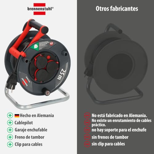Miniatura 7 de Brennenstuhl Enrollacables Garant V2 Ip44 25m Exterior Made In Germany, 3 Tomas De Corriente Con Contacto De Puesta A Tierra, Plástico Especial