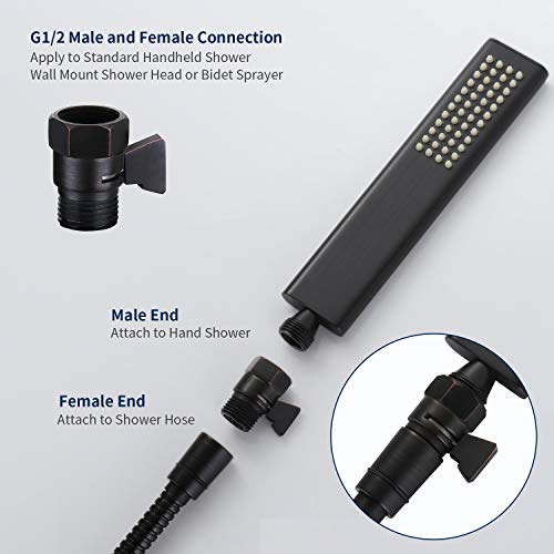 Tenfe Water Flow Control Shut Off Valve, Brass Adjustable Water Pressure Regulator For Hand Held Shower Head & Bidet Sprayer, Oil Rubbed Bronze Water Saver G1/2 Standard Connection #TOP3