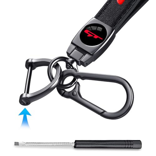 Image of GT Keychain for Kia K3 Forte Cerato 2021-2024, Black Leather & Metal Car Key Fob Holder, Red GT Logo Car Keychain Accessories