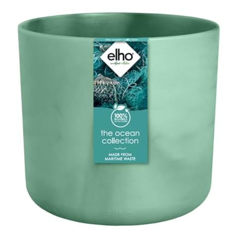elho The Ocean Collection Round 14cm - Flower Pot Indoor - 100% Recycled - Made with Marine Waste - Green/Pacific Green Cover