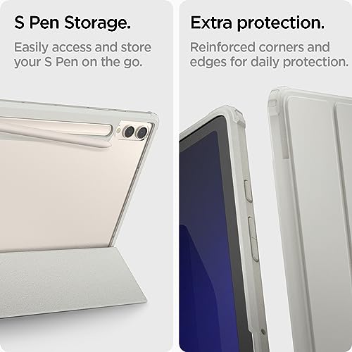 Image of Spigen for Galaxy Tab S10 Plus Case (2024), Galaxy Tab S9 Plus Case (2023), Ultra Hybrid Pro Protective Tri-Fold Cover with Transparent Back and S Pen Holder, 12.4 inch, Gray