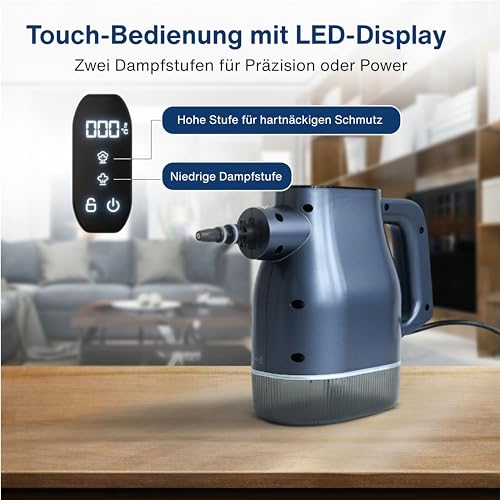 Samako AirSteam S1 Handdampfreiniger 1350W – Schnelles Aufheizen für gezielte Reinigung in Küche, Bad, Fenster & Polster – mit 7 Aufsätzen, Touchscreen & Kindersicherung