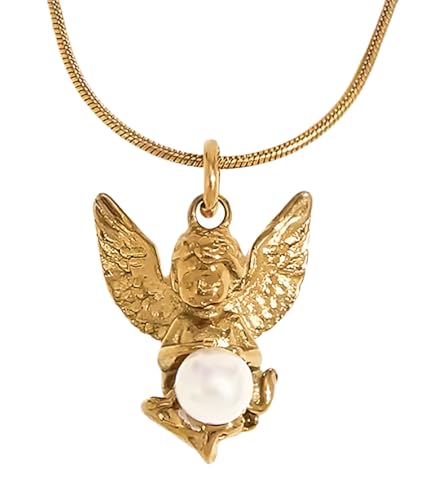 Collier femme en or jaune anti-noircissement acier inoxydable et perle