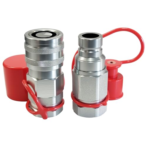 Image of 3 /4 inch SAE Flat Face High Flow Hydraulic Quick Connect Coupler Set, 3 /4 inch Body x (1-1 /16 inch-12 ORB) Thread,ISO 16028 w /Dust Caps