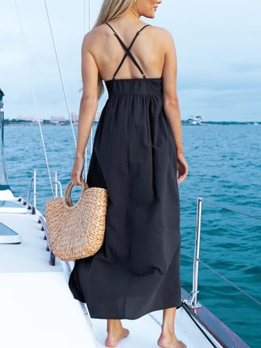 Image of CUPSHE Women's Maxi Dress Plunging V Neck Front Tie Sleeveless Slit A Line Casual Summer Dress