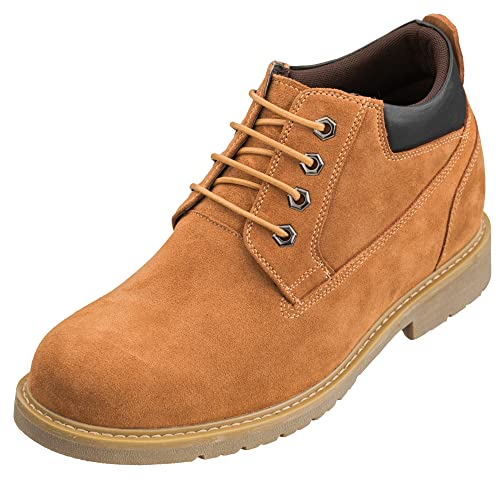 Calto Men's Invisible Height Increasing Elevator Shoes - Nubuck Brown Leather Lace-Up Round-Toe Work Boots - 3.2 Inches Taller - S23021 - Size 9 D(M) Us #TOP16