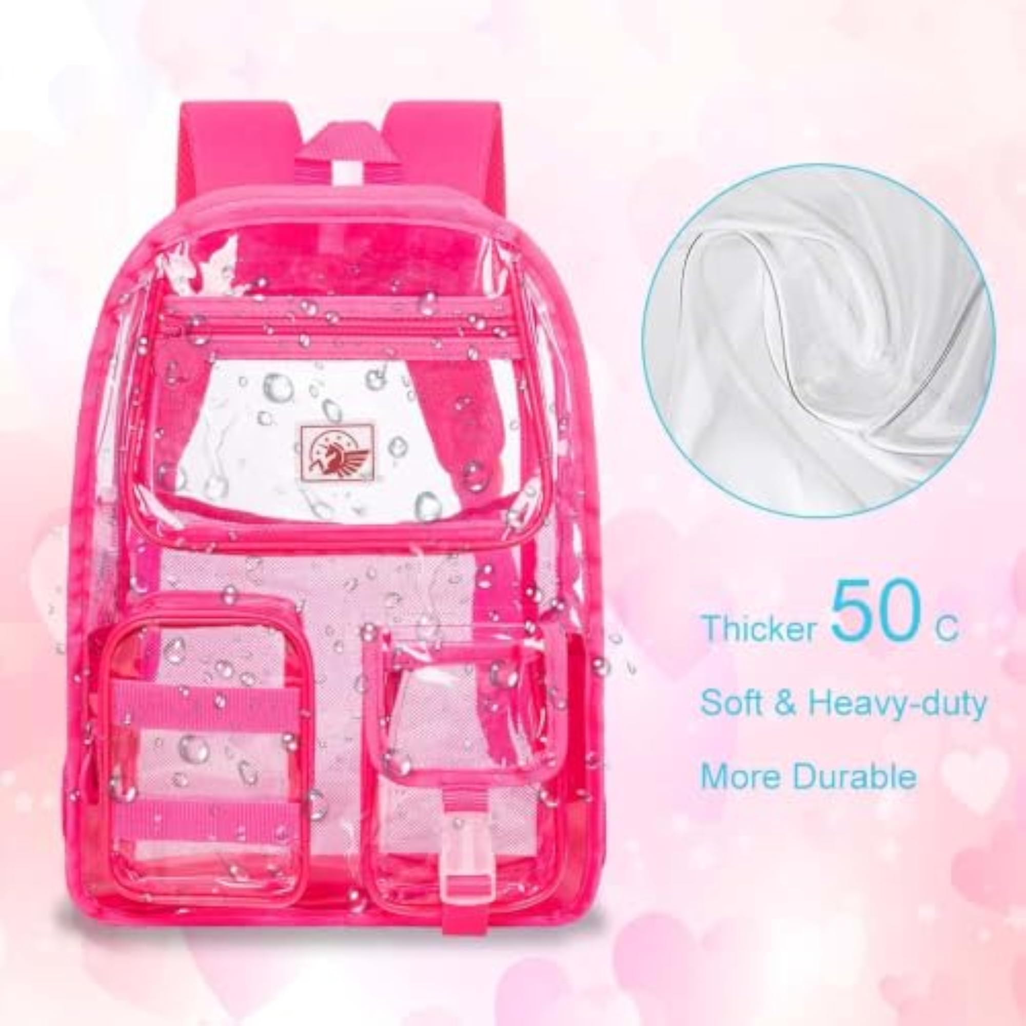 3Pcs Clear Backpack for Girls, School Transparent Bookbag