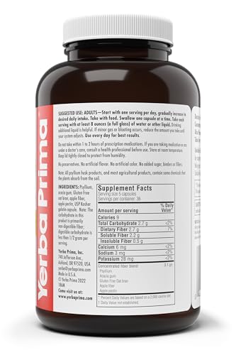 Yerba Prima Soluble Fiber Formula Capsules, 180 Count - Premium Dietary Fiber Supplement, Natural, Concentrated Soluble Fiber, Gluten Free, Non-GMO, Made in USA - Thumbnail 4