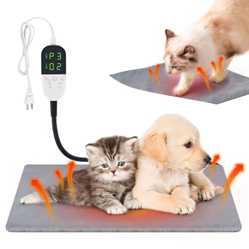 Smart Cat Heating Pad with Pressure Activated – Temperature Adjustable Heated Dog Bed with Timer - 13x17 inches - 30W - Pressure Activated Work for Pets Over 10 lbs