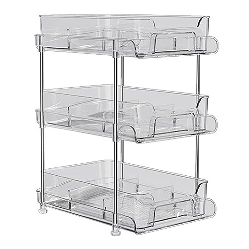 Almacenaje Maquillaje,Transparente Organizador Armario Cocina,Encimera Especiero Extraible 3 Niveles con Rejillas,Bajo Fregadero Estanteria