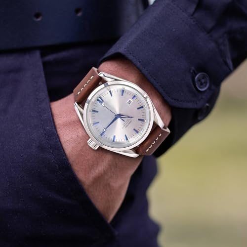 WOCCI Old-fashioned Watch Band, Top Grain Leather, French Wax Thread, Quick Release, Stainless Steel Buckle, Replacement Strap for Men, Band Width 17mm 18mm 19mm 20mm 21mm 22mm 24mm