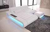 Sofa Concept L Form kurz in Leder - mit LED Beleuchtung, ergonomische Rückenlehnen, Recamiere/Lederfarben wählbar/Ausrichtung Ottomane wählbar (Ottomane Links, White)