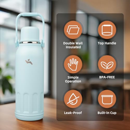 Image of Konokyo 50oz Thermos for Cold Drinks, Insulated Water Bottle, Cyan Blue