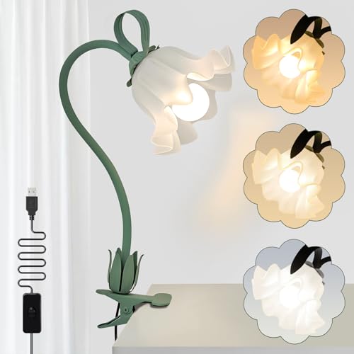ONXE Clip On Light Reading Light, 3 Color Modes LED Book Light, Flexible Gooseneck Flower Desk Lamp for Books in Bed at Night Clip on Table, Bed Headboard, Bedside Dorm