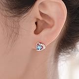 Silver Stud Earrings for Women, Stud Earrings Blue Cubic Zirconia Heart Studs│Dainty Earrings Jewellery Gifts for Girls - Image 5