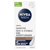 NIVEA MEN Sensitive Skin and Stubble Gel Moisturiser 50ml | 24-hour Hydration | Fast Absorbing Formula | Relieves Itchiness | Men's Moisturiser for Sensitive Skin