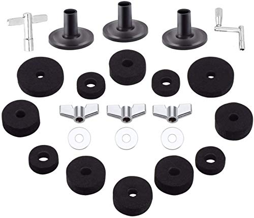 23 Pieces Cymbal Replacement Accessories Cymbal Felts Hi-Hat Clutch Felt Hi Hat Cup Felt Cymbal Sleeves with Base Wing Nuts Cymbal Washer and Drum Keys for Drum Set (Black)