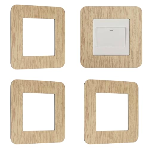 UFURMATE Cubierta envolvente para interruptor de luz, adhesivo en 4 unidades, grano de madera, interruptor de enchufe único, protector envolvente para decoración de interruptor de pared en casa,