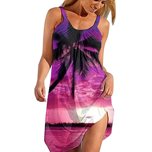 KGLHTYU Vestido de verano para mujer, sin mangas, cuello halter, elegante, sin mangas, vestido de verano, para playa, tiempo libre, sexy, de colores mezclados, minivestido swing, A58-purple, XL