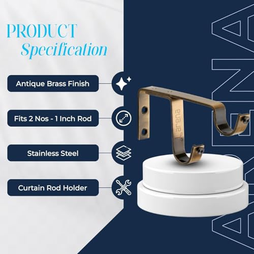 Image of Arena Curtain Rod Support Vintage Style Double Curtain Rod Holders / Window Curtain Holder with Antique Brass Finish for Curtain Accessories (CB242) (Pack of 10)