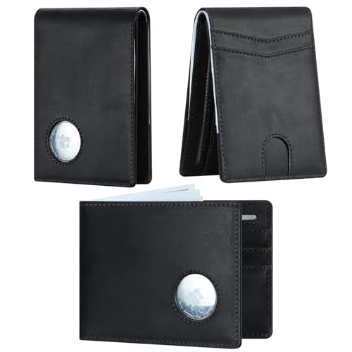 Image of furid Airtag Wallet Men Slim Minimalist: Air Tag Wallet with Airtag Holder, RFID Blocking, Bifold, Front Pocket, Card Wallet, Carbon Fiber Wallet, Genuine Leather black t7, Airtag Wallet, Minimalist