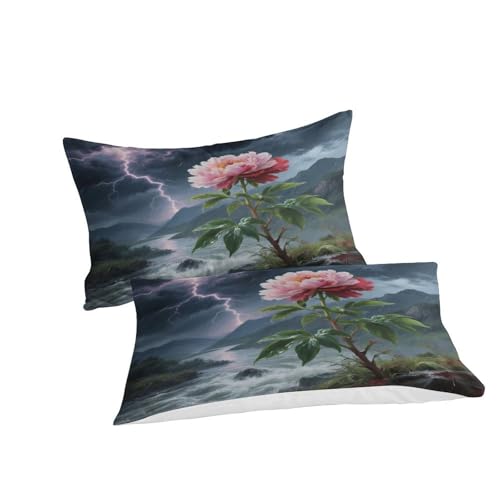 Linge de lit pivoine impression 3D en microfibre douce et fermeture éclair cachée - 3