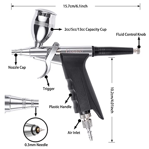 Image of Airbrush Trigger Gun with 0.3 mm Needles 2CC /5CC /13CC Cup | Airbrush Gun Dual-Action Gravity, Multi-Purpose Air Brush Makeup Model Coloring Painting Nail Cake Decor