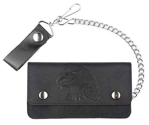 Genuine Leather Men's 7 in Eagle Oil Tanned Biker Chain Wallet, Black BW829-40