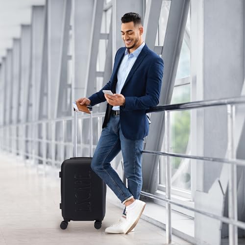 Rae Dunn Hardside Expandable Luggage Set | Spinner Wheels | Suitcase | Travel | Telescopic Adjustable Handle, Black, 3 Piece Set-20, 24, 282