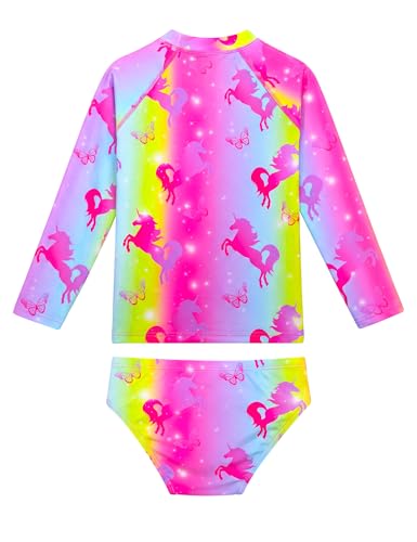 Image of Girls Swimsuit Long Sleeve Rush Guard Bathing Suit Swimwear with Bikini Bottom Sun Protection