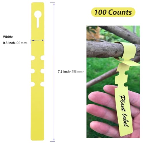 Image of HASTHIP 100-Count Plant Labels Yellow Garden Tags PVC Waterproof Plant Name Tags Plant Markers Anti-Lost Loop Markers for Orchard, Garden, Green House, 100 Labels