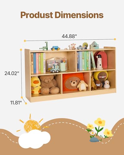 Image of VEVOR Montessori Bookshelf, 45 in Width Toy Storage Organizer, 5-Section Kids Display Storage Cabinet, Daycare Furniture, Kids Bookshelf for Bedroom, Nursery, Living Room, Entryway, Preschool, Brown