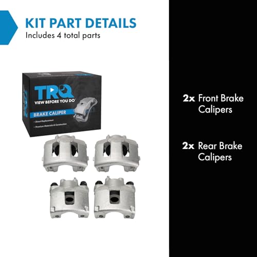 Image of TRQ Front and Rear Brake Caliper Set Zinc Coated Brackets Compatible with 1994-1998 Jeep Grand Cherokee
