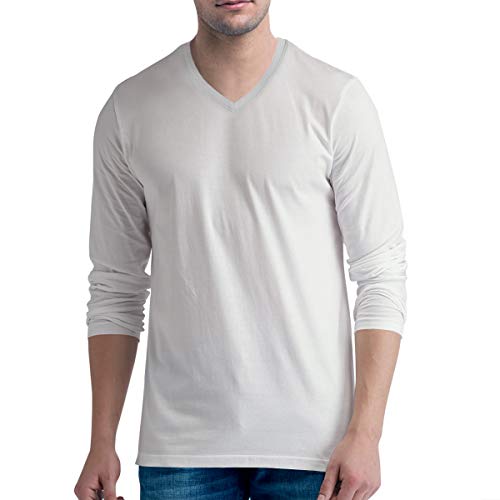 Image of Pooplu Men's Regular Fit Plain 100% Cotton V Neck Full Sleeves Multicolour Pootlu T Shirt. Casual, Trendy, Stylish Tshirts and Tees.(Oplu White X-Large)