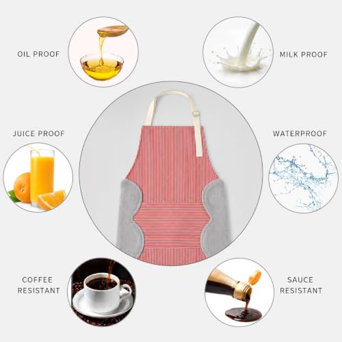 Image of PUJI 1 Pcs Women Kitchen Apron with Hand Wipe Pockts, Big Pocket,Hand-wiping, Waterproof for Cooking Baking,Center Pocket Hand Towel Women and Men (1 Pcs)