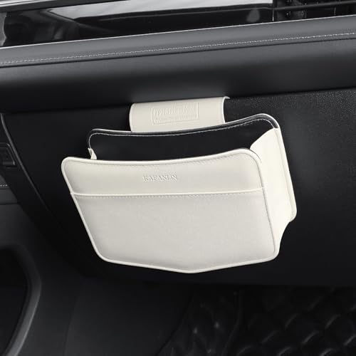 Image of Car Trash Can Small Leather Vehicle Trash Bin Car Dustbin Garbage Organizer Holder with Trash Bag Foldable Mini Cars Storage Bag Container for Auto SUV Van Trucks (White,Glovebox Hanging)