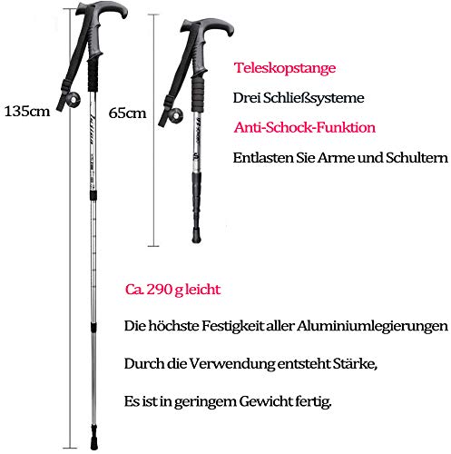 ANGNYA 2 Stück Trekkingstöcke Wanderstöcke mit Antischock-System teleskopierbar, zusammenklappbar… – Ansicht 6
