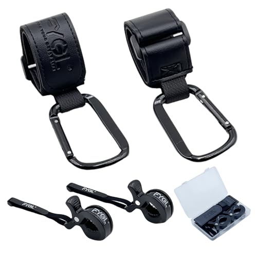 FYGL ブランケットクリップ セット ベビーカー用 2個ABSクリップ+2個PUレザーフック付き 延長ストラップと透明収納ケース付属 6点セット 落下防止 - ブラック