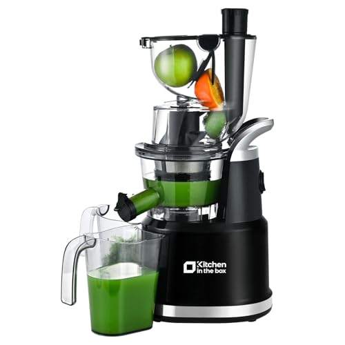 Kitchen in the Box Cold Press Juicer Machines,Slow Masticating Juicers Machine with Large Wide Feed Chute For Fruits and Vegetables,BPA Free Material（Black）