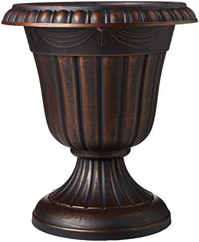 Arcadia Garden Products PL10CP Classic Traditional Plastic Urn Planter Indoor/Outdoor, 15″ x 13″, Brushed Copper