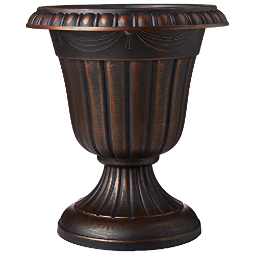 Arcadia Garden Products PL10CP Classic Traditional Plastic Urn Planter Indoor/Outdoor, 15" x 13", Brushed Copper by Arcadia Garden Products - Used condition - US$18.12