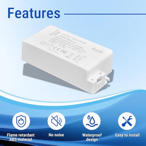 Image of 24V LED Driver 24W, Power Low Voltage Transformer 120V AC to 24V DC Converter for LED Strip Lights, Cabinet Strip Lights, LED Displays and Outdoor Lighting